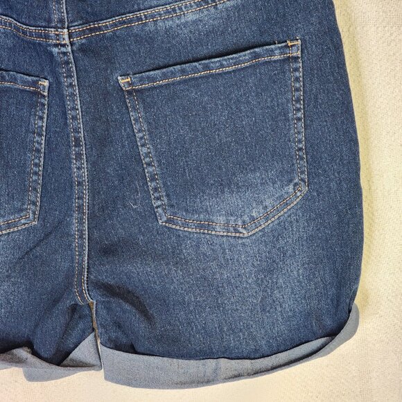 Just Be Dark Wash Drawstring Waist Stretch Denim Shorts with Cuff Detail Size S - Picture 9 of 16